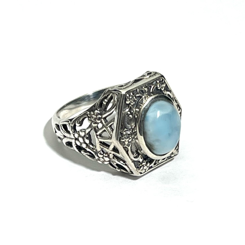 New Sterling Silver Larimar Floral Ring 925